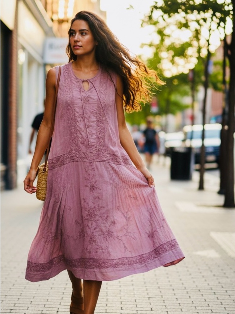 EXTREMELY RARE Vintage Magnolia Pearl Mauve/Lavender Sleeveless Midi Dress